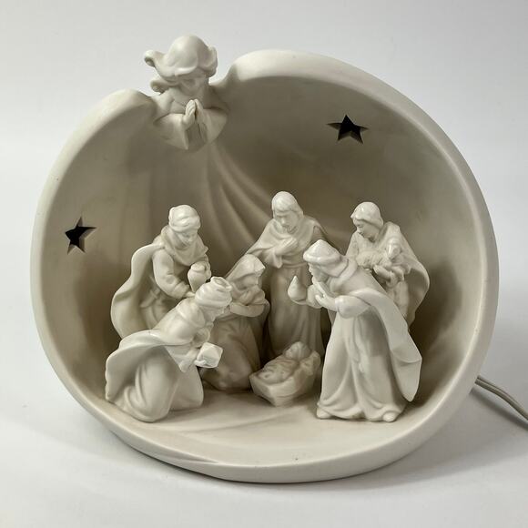 Lighted Ceramic Holiday Nativity Scene Angel Dome Star Plug-In Christmas Lamp - Picture 2 of 16